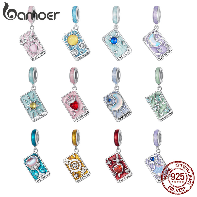 Bamoer 925 เงินสเตอร์ลิง Charm ลึกลับ Retro Tarot อุปกรณ์เสริมจี้ DIY สําหรับสร้อยข้อมือของขวัญ
