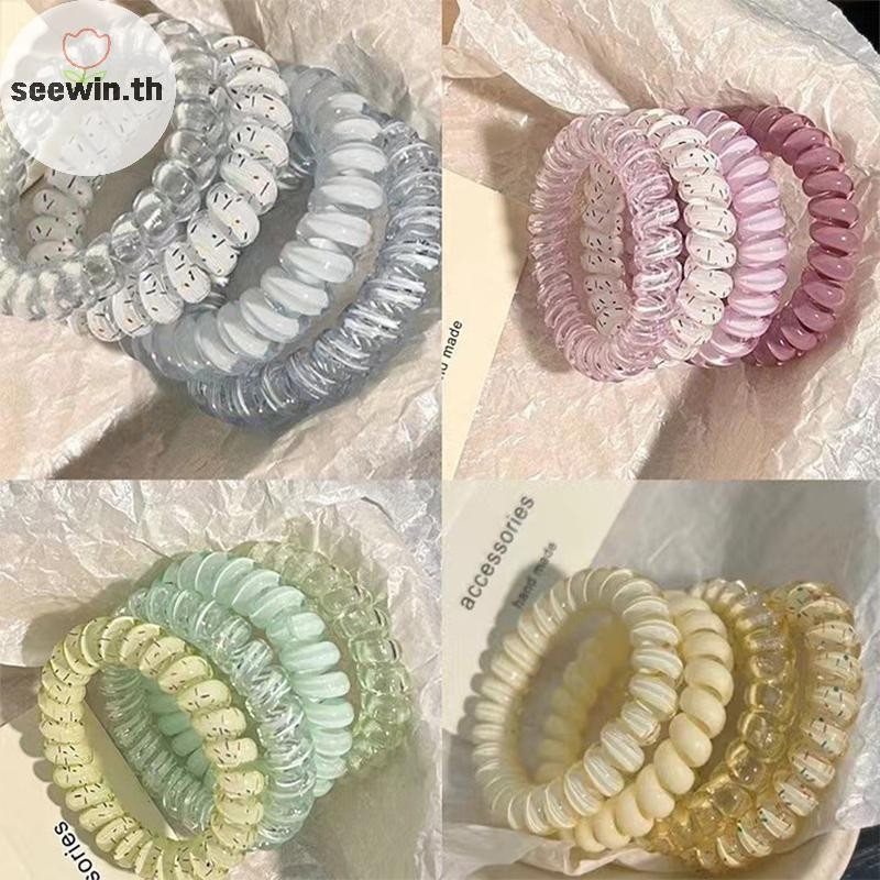 Seewin 4pcs ผู้หญิงเกลียวผมผูกโทรศัพท์สายไฟผมแหวนยืดหยุ่นหัวยางรัด Scrunchies Headwear อุปกรณ์เสริมผม th