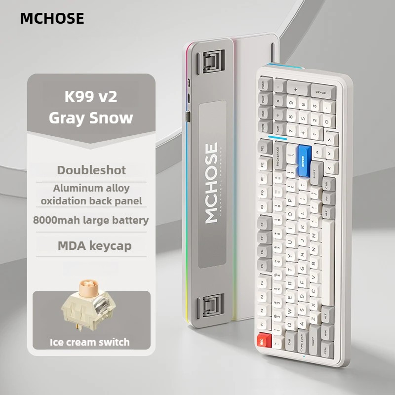 MCHOSE K99 V2 Custom Tri-Mode Mechanical Keyboard 98% เค้าโครงปะเก็นโครงสร้าง 8000mAh ออกแบบตามหลักส