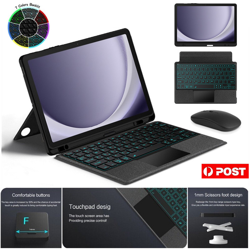 สําหรับ Samsung Galaxy Tab A9+ 11.0 SM-X210 SM-X216B SM-X218U Backlit คีย์บอร์ดไร้สายบลูทูธแบบถอดได้พร้อม Leahter กรณี