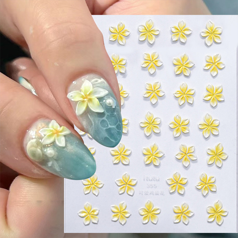 ดอกไม้สีเหลืองนูน 3D สติ๊กเกอร์ติดเล็บกลีบน้อย Self-Adhesive Decals ฤดูร้อนดอกไม้เล็บอุปกรณ์เสริม
