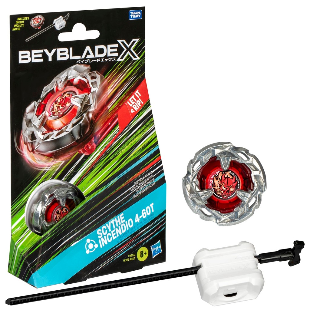 Beyblade X Scythe Incendio 4-60T Starter Pack Set with Balance Type Right-Spin Top and Launcher for