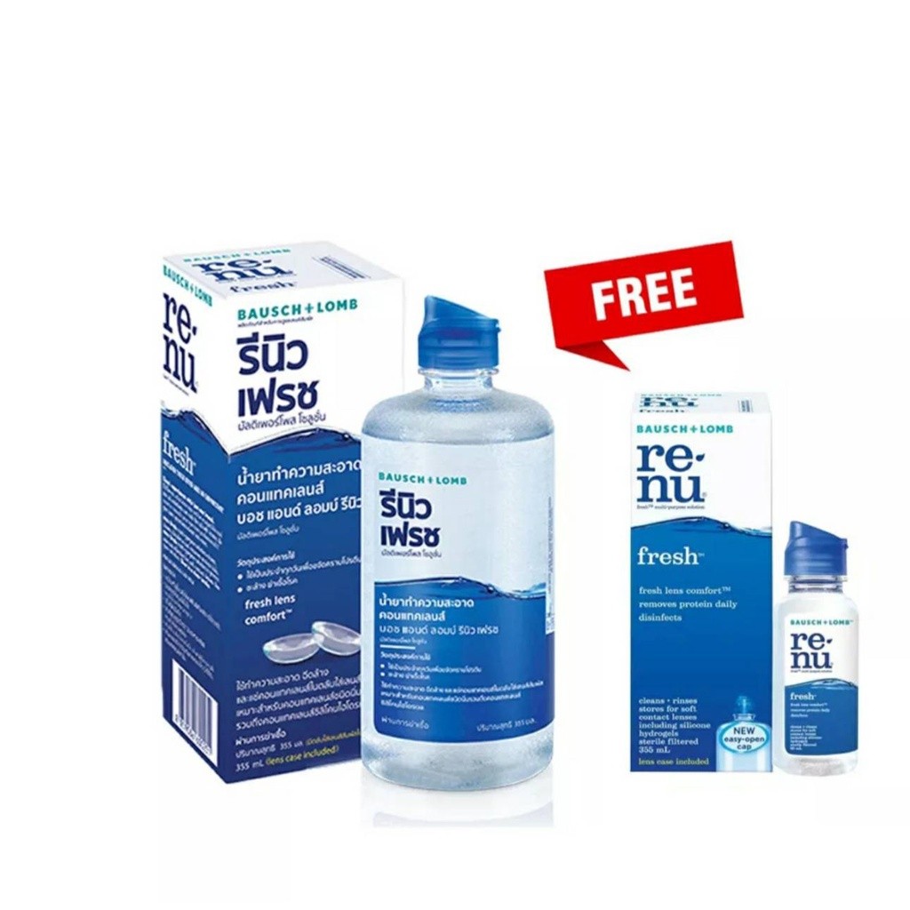 (Sale) Renu น้ำยาล้างคอนแทคเลนส์ 355ml. แถมขวดเล็ก60ml. exp08/2026