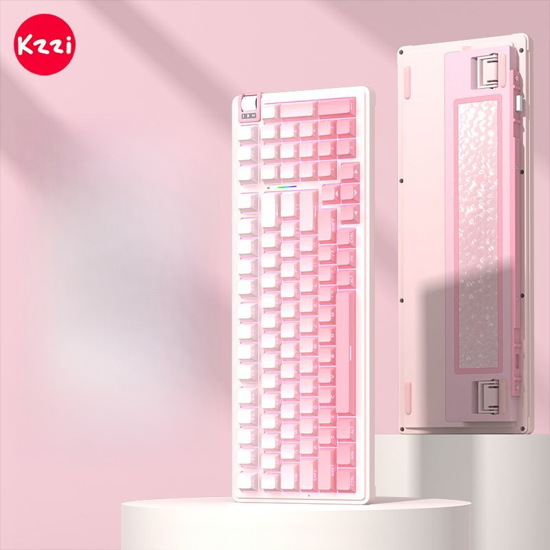 คีย์บอร์ดกลไก KZZI K98 สีพีชไล่ระดับ สภาพพิมพ์ด้านข้าง ไร้สาย สามโหมด คุณภาพสูงสำหรับเล่นเกมสำหรับสา