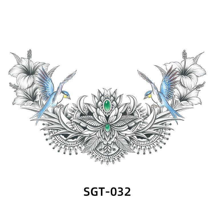 สติ๊กเกอร์รอยสักหน้าอก สีสันสดใสดอกไม้และผีเสื้อ ขนาดใหญ่สำหรับปีกหลัง ดีไซน์สมจริง - รูปที่ 2