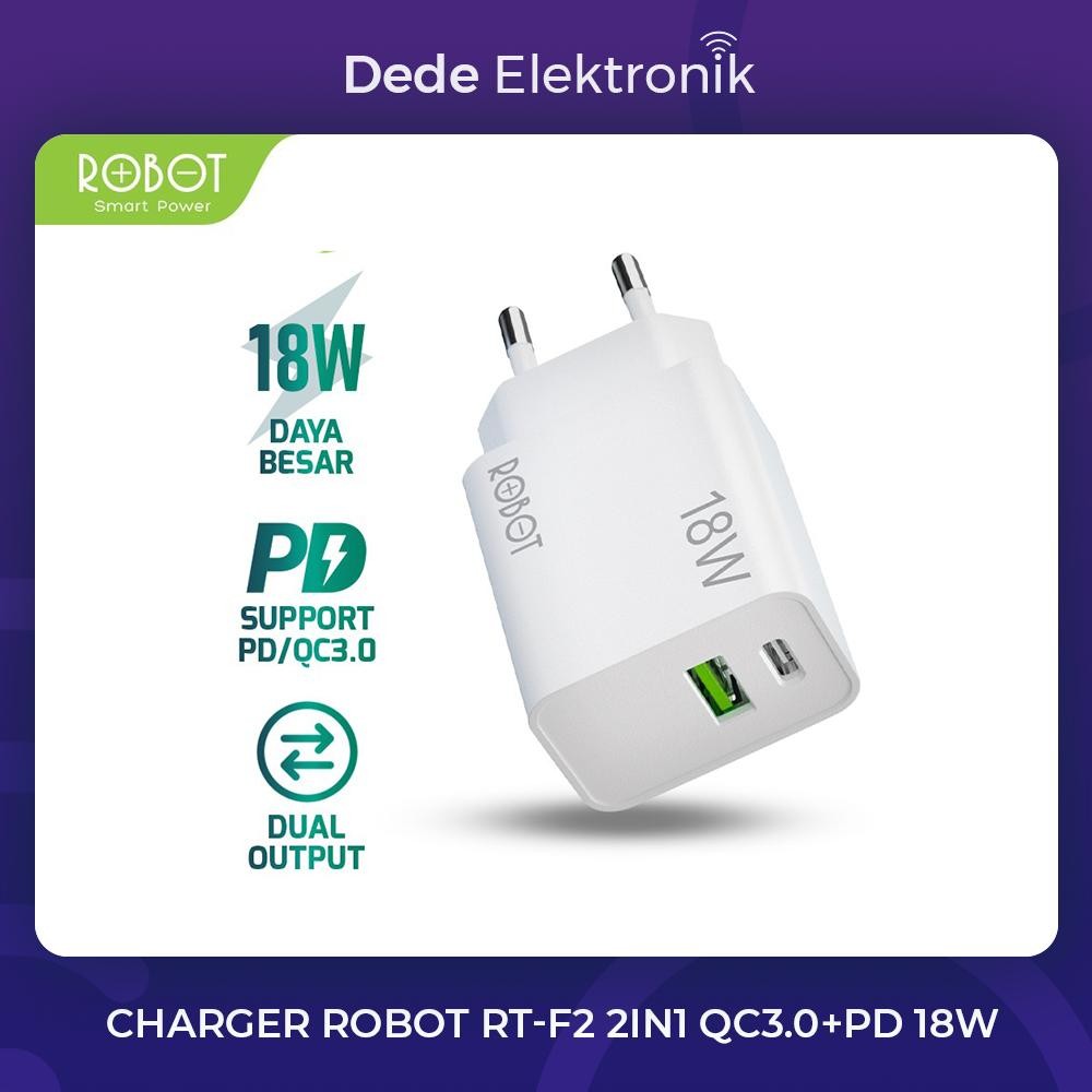 หุ่นยนต์ RT-F2 หัวชาร์จ DUAL PORT 3A QC3.0+PD 18W USB + Type C RTF2