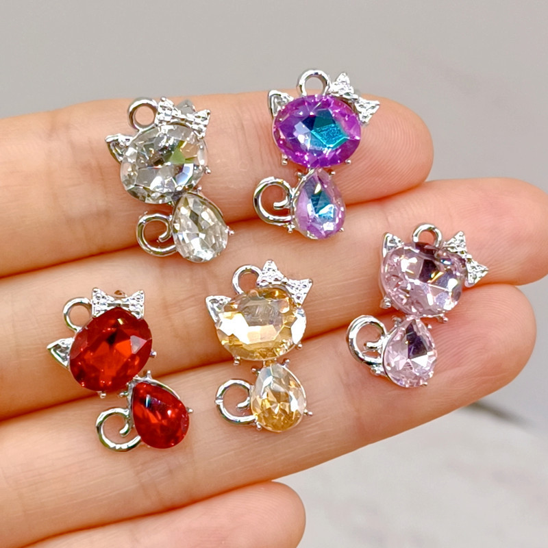 จี้แมวแก้วติดเซอร์โคเนีย สำหรับ DIY เครื่องประดับ