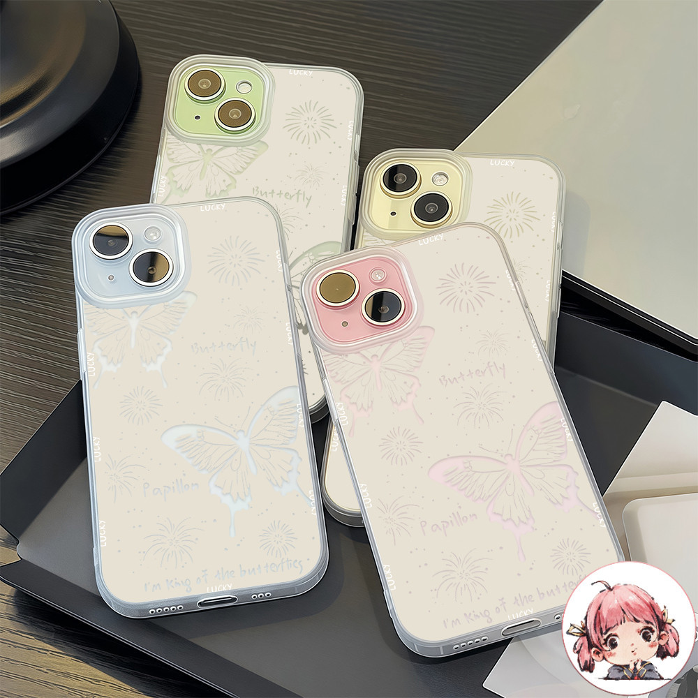 จัดส่งทันที เคสของไอโฟน13 ผีเสื้อลายขาว เคสแบบด้านสำหรับIPhone7/8PLUS 12 13 16 14 15 11 Pro PROMAX X XS XR XSMAX ป้องกัน