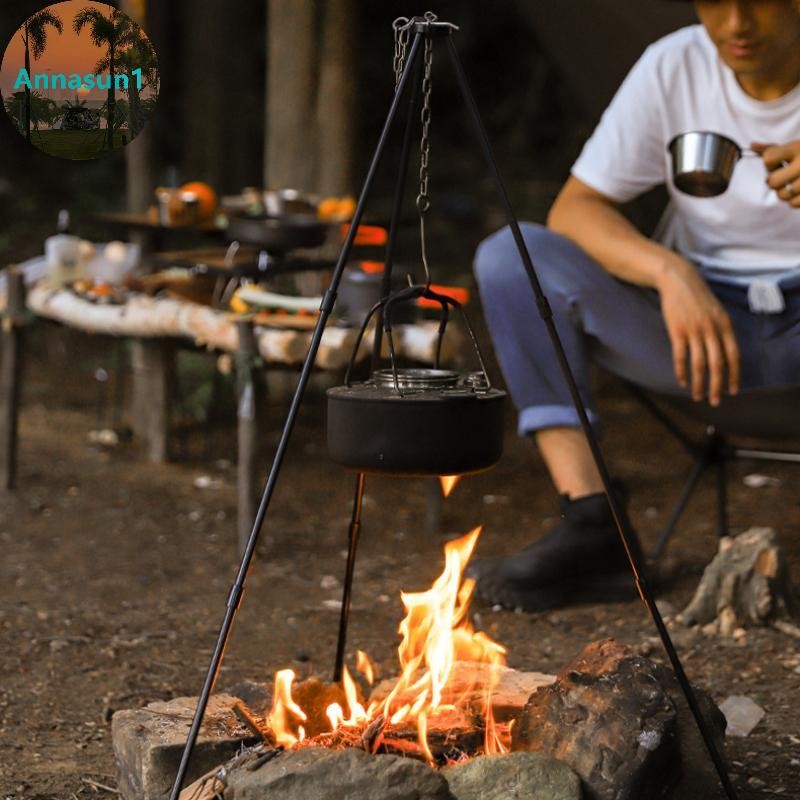 Annasun Camping Campfire ขาตั้งกล้องปรับหม้อเครื่องครัวกลางแจ้งปิคนิคทําอาหารหม้อย่างแร็คอลูมิเนียมขาตั้งกล้อง TH - รูปที่ 2
