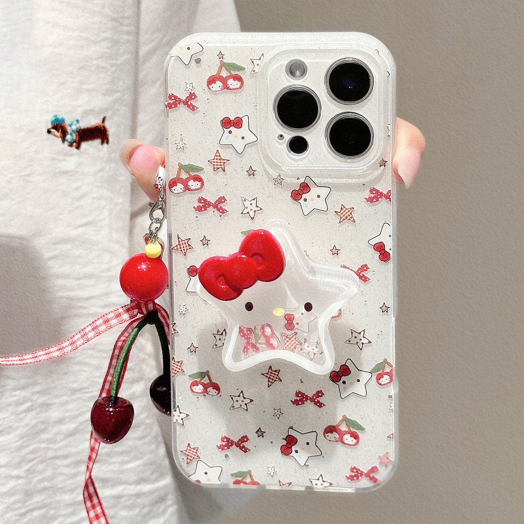 ขาตั้งเขย่าแมวเชอร์รี่แวววาว, จี้ช้อนเชอร์รี่, TPU สําหรับ Apple iPhone12 13 14 15 16pro max plus 11