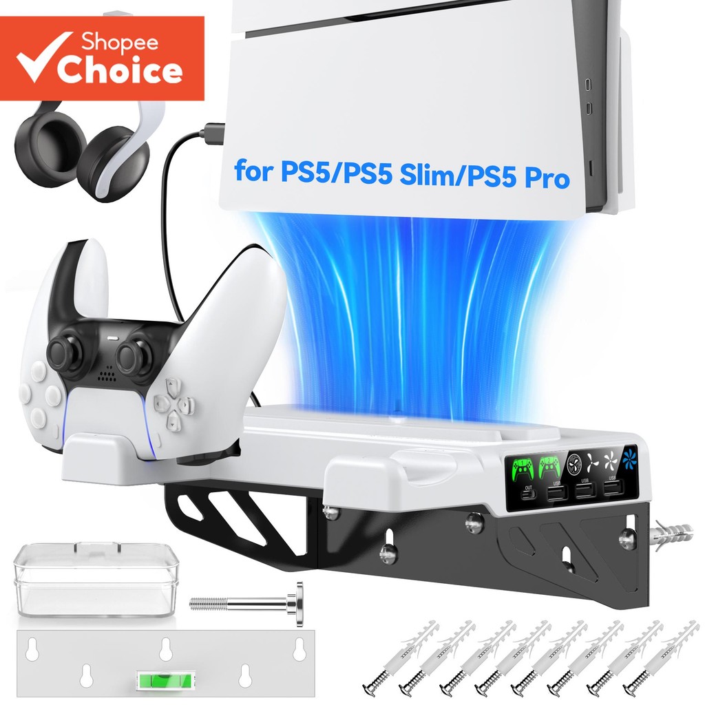 ชุดติดผนังสําหรับ PS5 PRO/PS5 Slim/PS5 Console-แท่นชาร์จคู่เข้ากันได้กับอุปกรณ์เสริม Playstation 5 (