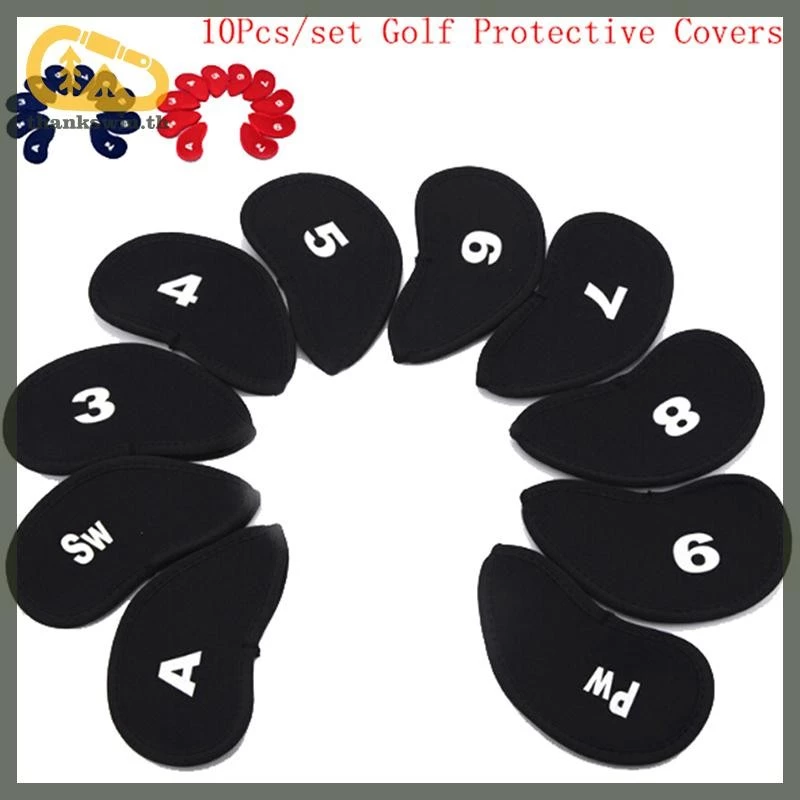 Thankswin 10 ชิ้น Neoprene Golf Club Putter Cover Wedge Iron ป้องกัน Headcovers ชุด ไทย