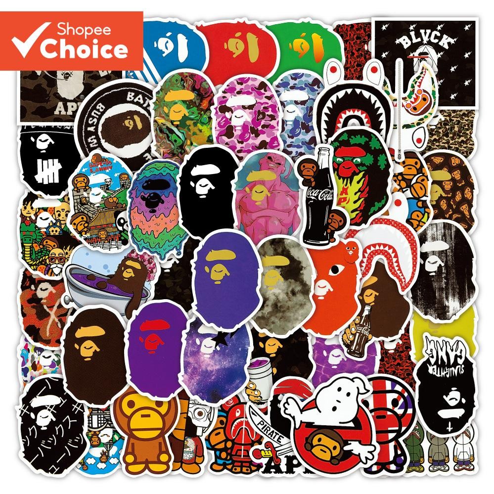 BAPE ยี่ห้อ A Bathing Ape สติกเกอร์ 50 ชิ้นสัตว์สติกเกอร์กันน้ําสําหรับเคสโทรศัพท์แล็ปท็อปส่วนบุคคลโรงเรียน