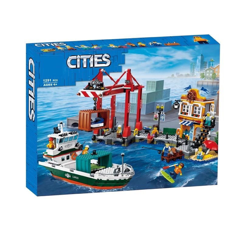 ✨[พร้อมสต็อก] เรือขนส่งสินค้าของเล่นเข้ากันได้กับเลโก้ซิตี้ชุดฮาร์เบอร์และขนส่งสินค้า60422เด็กชายประ