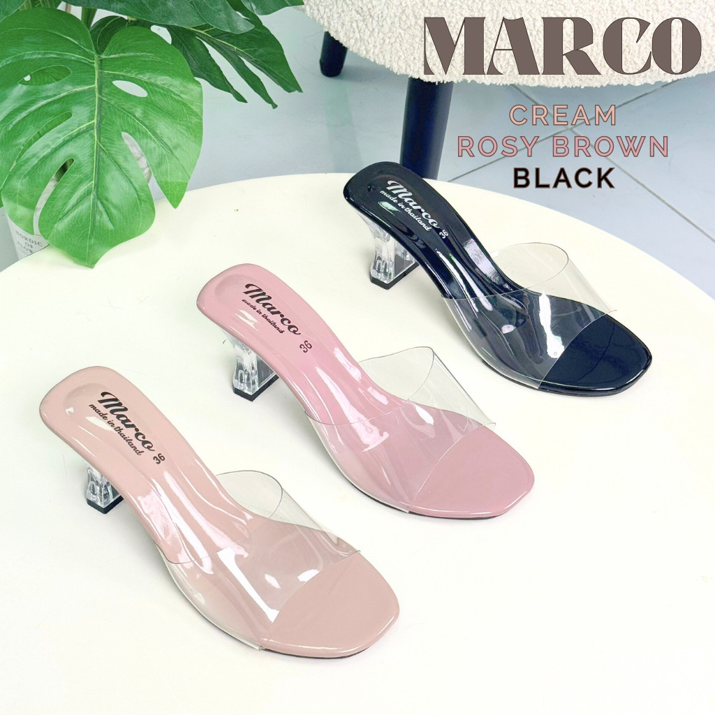 🌟รองเท้าส้นแก้ว แบรนด์ ᗰᗩᖇᑕO รุ่น B1003 รองเท้าส้นแก้ว ส้นสูง2นิ้ว สายคาดใสตอนเดียว ใส่สบาย  ไม่กัดเท้า