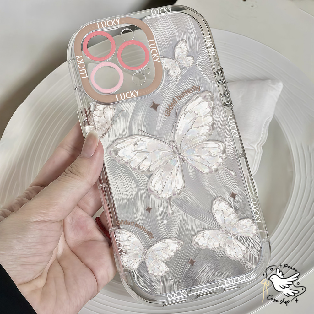 COD-ในไทย เคสคู่รัก ผีเสื้อน่ารัก สําหรับ iPhone 7 8 X 11 12 13 14 15 16 Pro Plus XR XS Max ถุงลมนิรภัยขอบกลม กันกระแทก