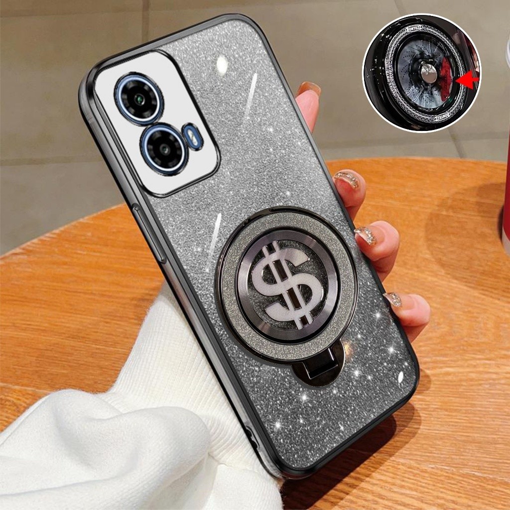 HP Motorola G45 G34 เคสมือถือ Softcase Glitter Dollar Ring แท่นชาร์จไร้สาย