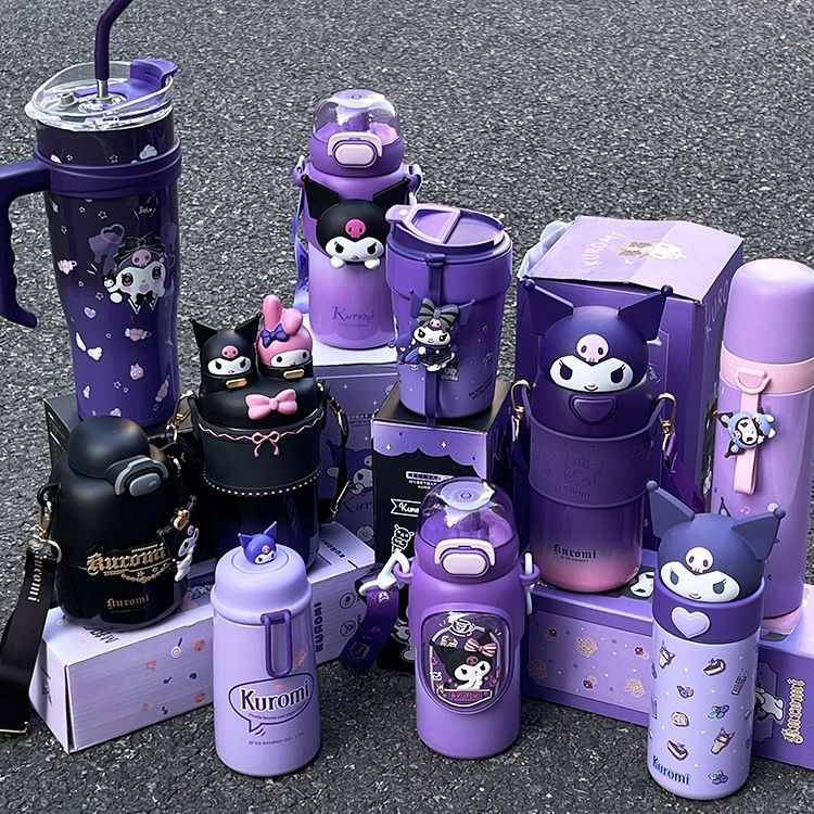 ขวดน้ำเก็บความเย็น Sanrio Kuromi สำหรับเด็ก ขวดเก็บความร้อนคุณภาพสูงแบบพกพาสำหรับเด็กผู้หญิง ของขวัญวันเกิด