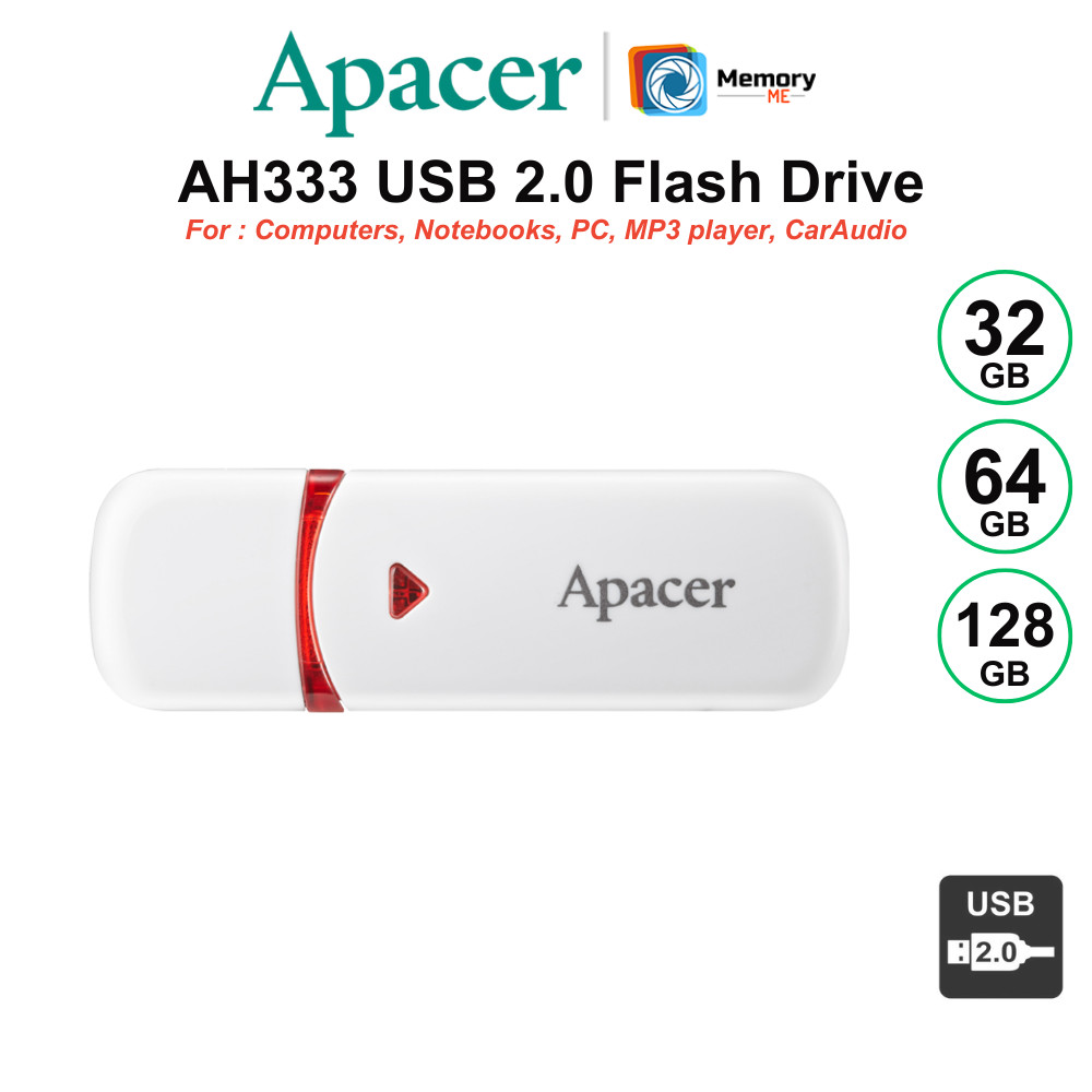 (ส่งด่วน) APACER FlashDrive 32GB, USB2.0 (AH333), White Flash drive notebook PC แฟลชไดร์ฟ ของแท้