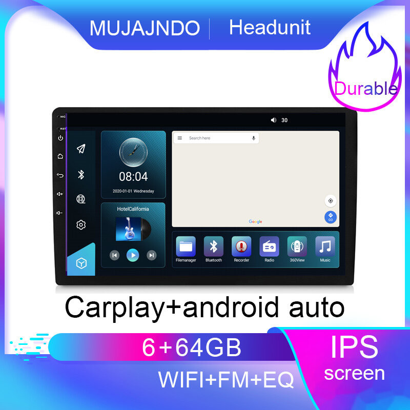 MUJAJNDO 9 นิ้ว 6+64G android15 carplay android auto 2.5D ips หน้าจอ gps นําทางกระจก link wifi fm บล