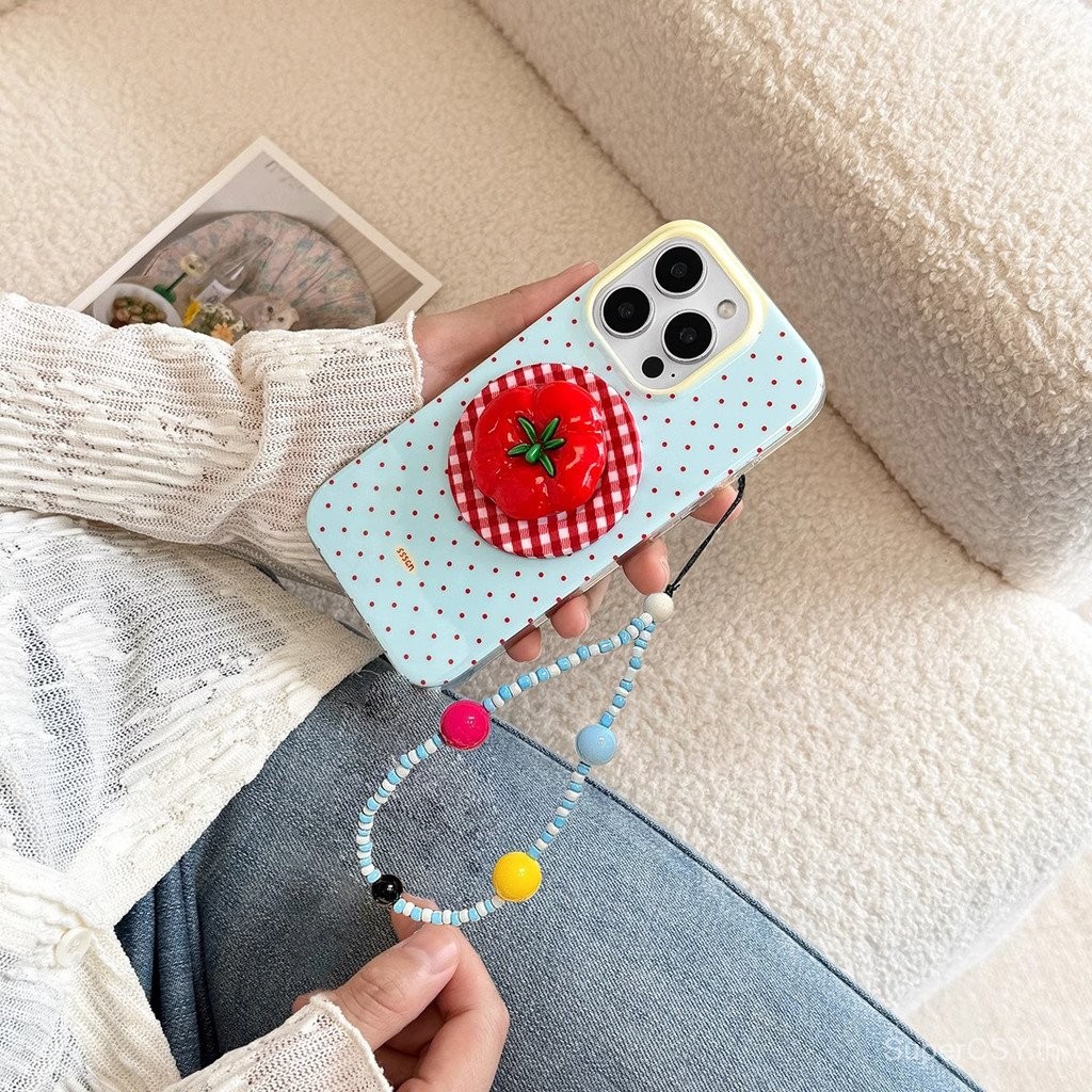 เคสโทรศัพท์ที่เข้ากันได้กับ iPhone 7 8 X XS XR XSMAX 11 12 13 14 15 16 Pro Max Plus ลายตารางแดงมะเขือเทศ + ขาตั้งแม่เหล็ก เคสแม่เหล็กปกป้องเต็มรูปแบบ กันกระแทก เคสป้องกัน PUMC