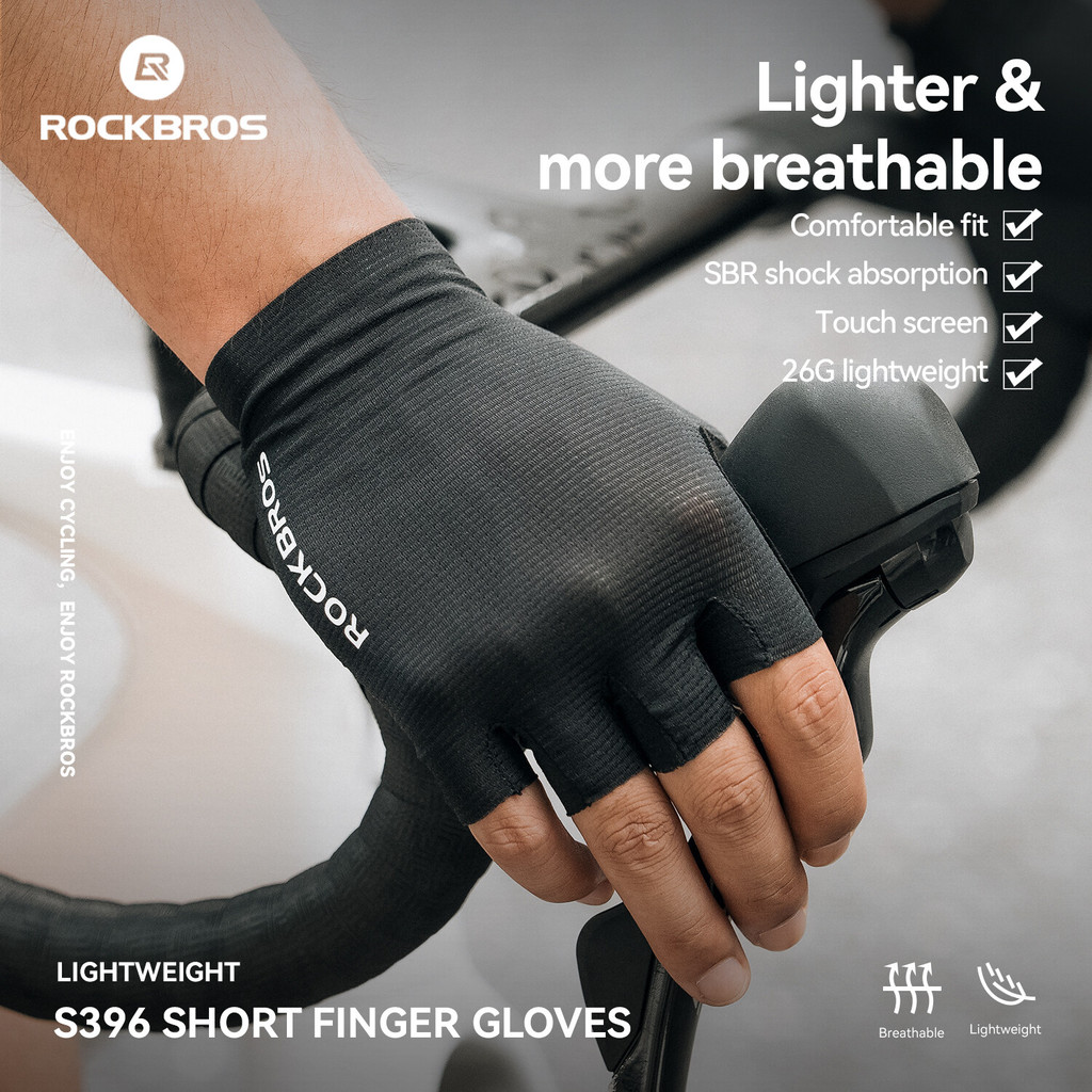 【TH Delivery】ROCKBROS ถุงมือปั่นจักรยาน Breathable Half-Finger น้ำหนักเบา มีความยืดหยุ่นShock-Absorbing Anti-Slip Mountain Road Bike