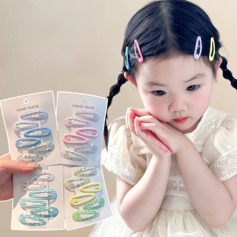 6 ชิ้น/ล็อตเด็กเด็กดอกไม้ Star Bowknot พิมพ์ BB Hairpin คลิปด้านข้าง Bangs คลิปอุปกรณ์เสริมผม