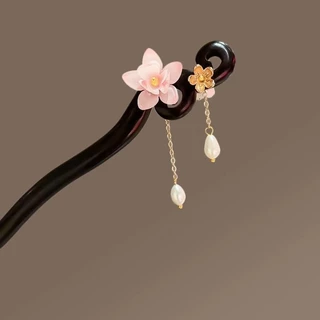 โรแมนติก Cherry Blossom Hairpin หญิง High-End โบราณไม้จันทน์ เครื่องประดับผมที่เรียบง่าย