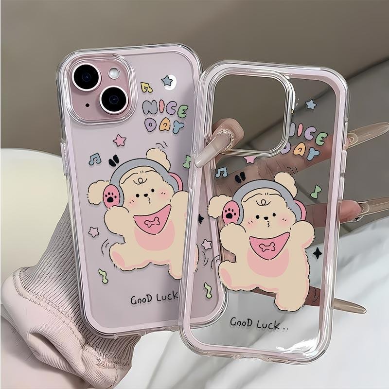 พร้อมหูฟังกระต่ายสีชมพูน่ารักการ์ตูนทูโทนสําหรับ iPhone 12 16 15 11 13 14 16PRO 14PRO 11PROMAX XSMAX