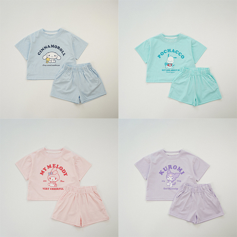 90-140 สาวฤดูร้อนการ์ตูนพิมพ์เสื้อยืดแขนสั้นชุดสองชิ้น ชุดเด็กผู้หญิง1ขวบ 2ขวบ 3ขวบ 4ขวบ 5ขวบ 6ขวบ