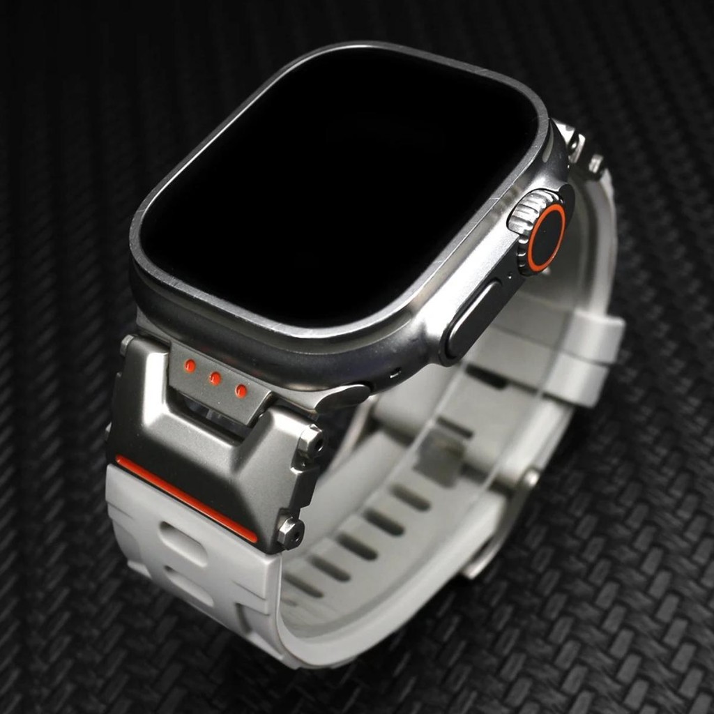 สายซิลิโคน Mechanistic Design Band สําหรับ Apple Watch Ultra 2 1 Series 10 9 8 7 6 5 4 SE IWatch Series 46/49/45 มม.44 มม.42 มม.