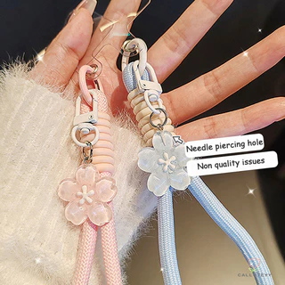 สายคล้องมือพวงกุญแจจี้โทรศัพท์รูปดอกซากุระรูปหัวใจผู้หญิง จี้หูฟังสุดน่ารัก สายคล้องโทรศัพท์อเนกประสงค์สร้อยเชือก -CY