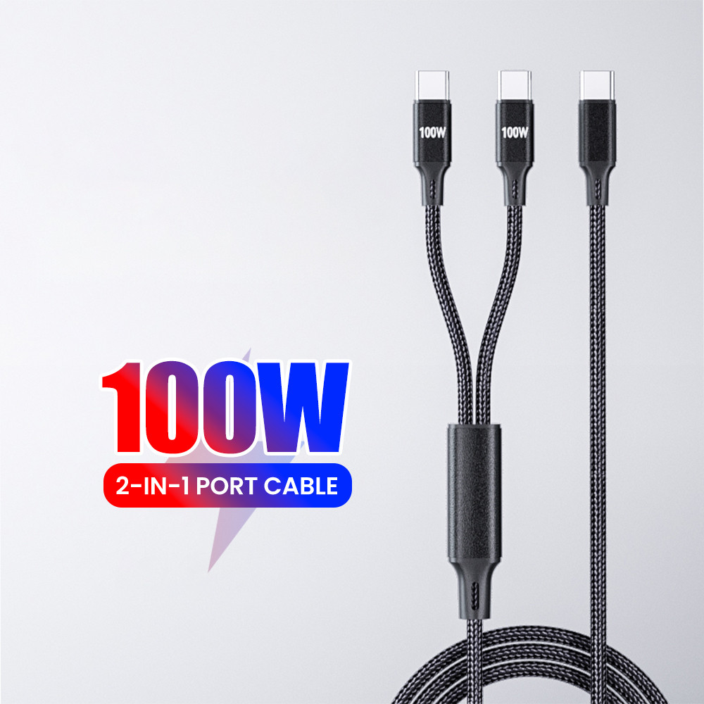 Twitch 2 in 1 อลูมิเนียมถัก 100W Fast Charging ประเภท C ถึง Type C PD สายชาร์จ 27W CL สายชาร์จ 1.2M