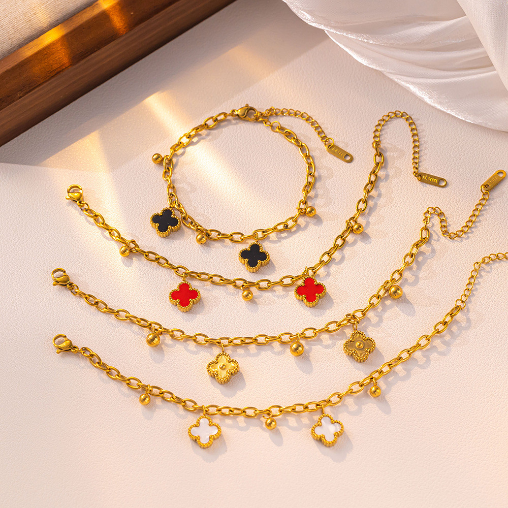 HT อารมณ์ไทเทเนียมเหล็กสร้อยข้อมือดอกไม้หญิงระดับไฮเอนด์หนาโซ่ออกแบบสร้อยข้อมือสแตนเลส