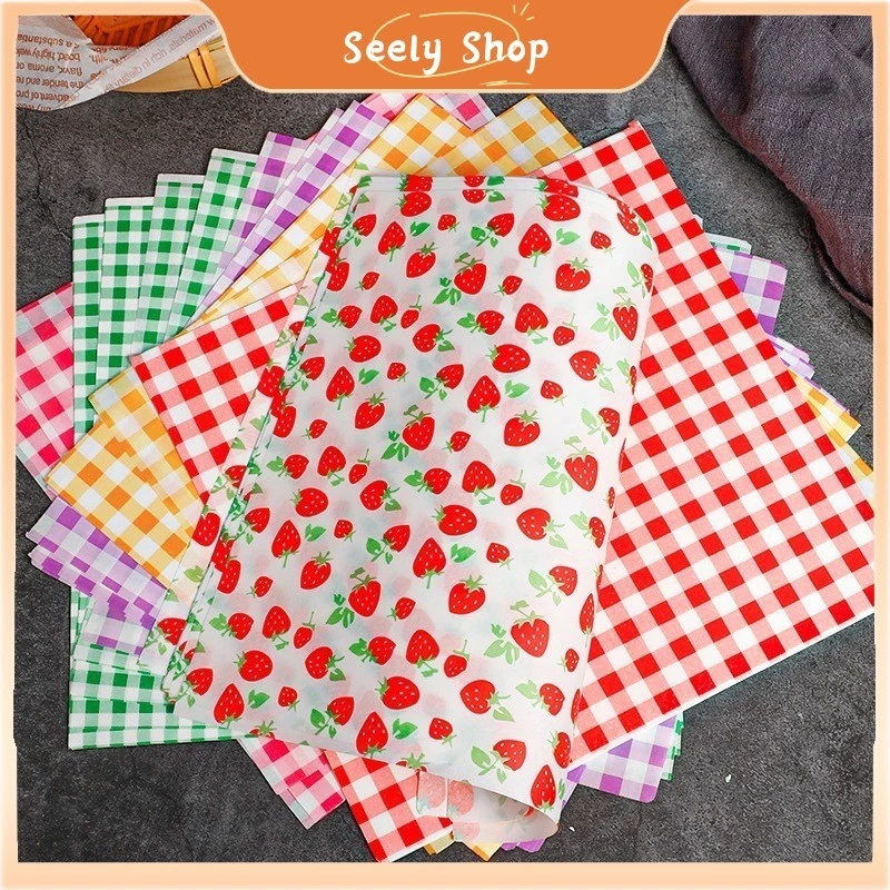 ʚɞ seely.shop ʚɞ💥ส่งไว💥 เค้กอบกระดาษน้ํามันสีผลไม้สตรอเบอร์รี่ขัดแตะกระดาษน้ํามันกล่องเบนโตะกระดาษ placemat ง่าย