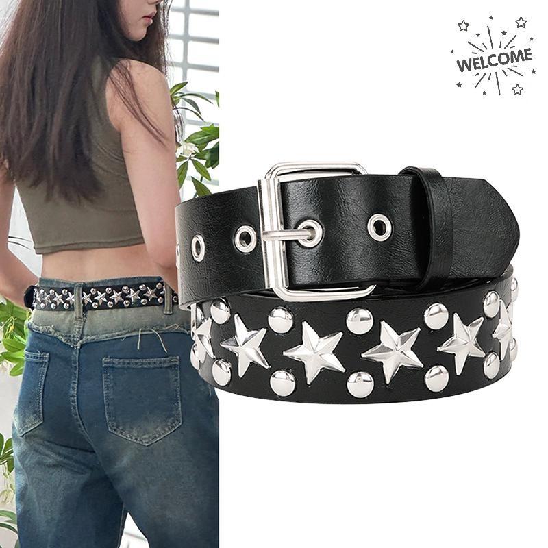 AT Rivet Hollow Bullet ตกแต่งเข็มขัดแฟชั่นหนัง Studded