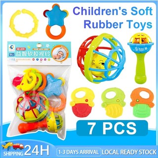 7pcs/set Baby Rattle Toys Teether Non-Toxic Plastic Colorful Rattles Hand Jingle Bells Toys