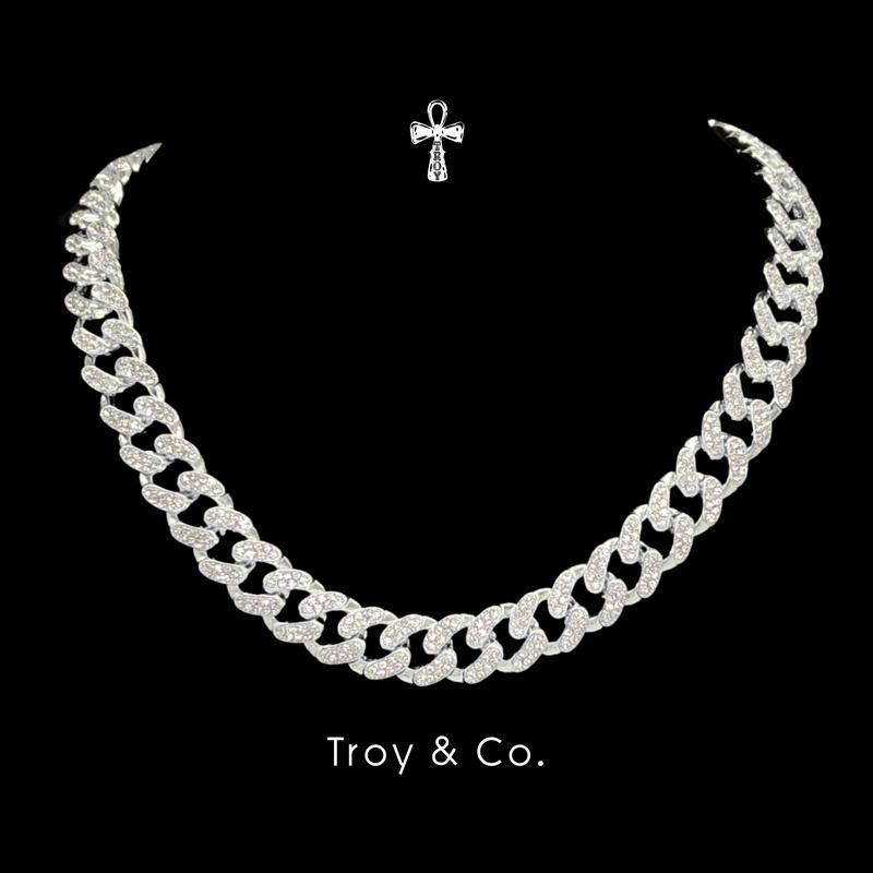 Iced Pink Cuban Chain เพชร CZ  เต็มเส้น สร้อยคอคิวบันแร็ปเปอร์สายฝอ ลุคดูแพง TDN021 Troy & Co.