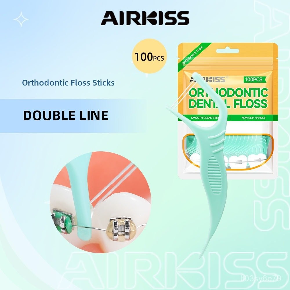 AIRKISS Dental Floss for Braces Stick Double Line Orthodontic Dental Floss 100PCS
