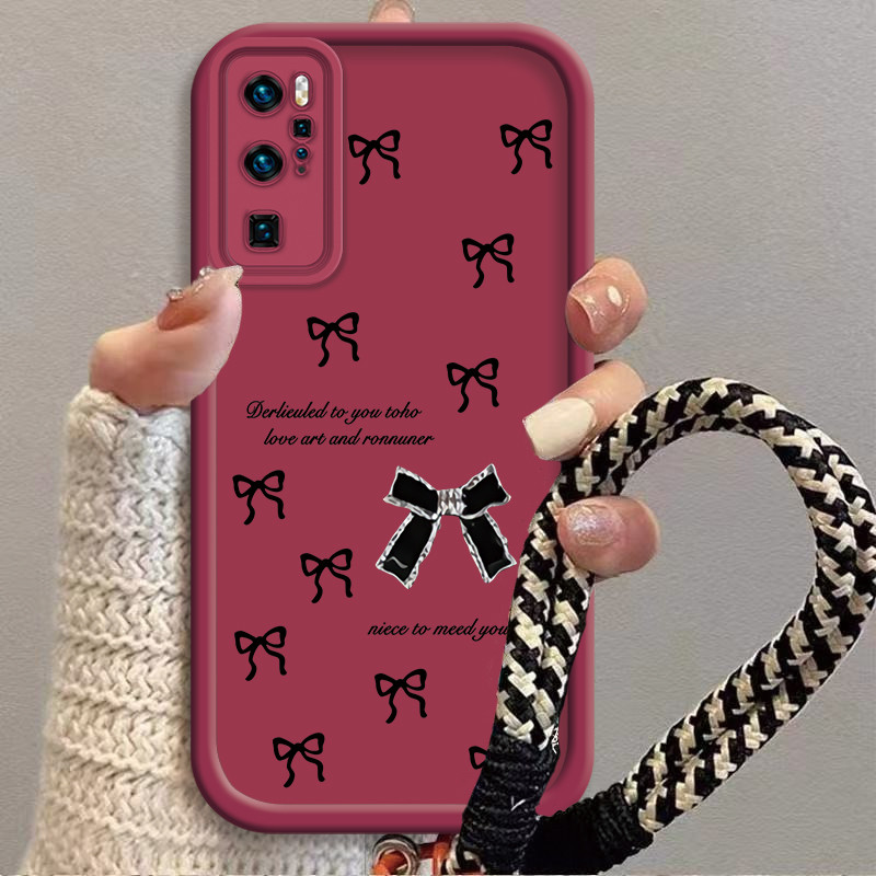 กันกระแทกเคสสําหรับ Huawei P20 P30 P40 PRO PLUS เคสโทรศัพท์ใหม่โบว์ป้องกันกรณีเชือกเส้นเล็ก JT02