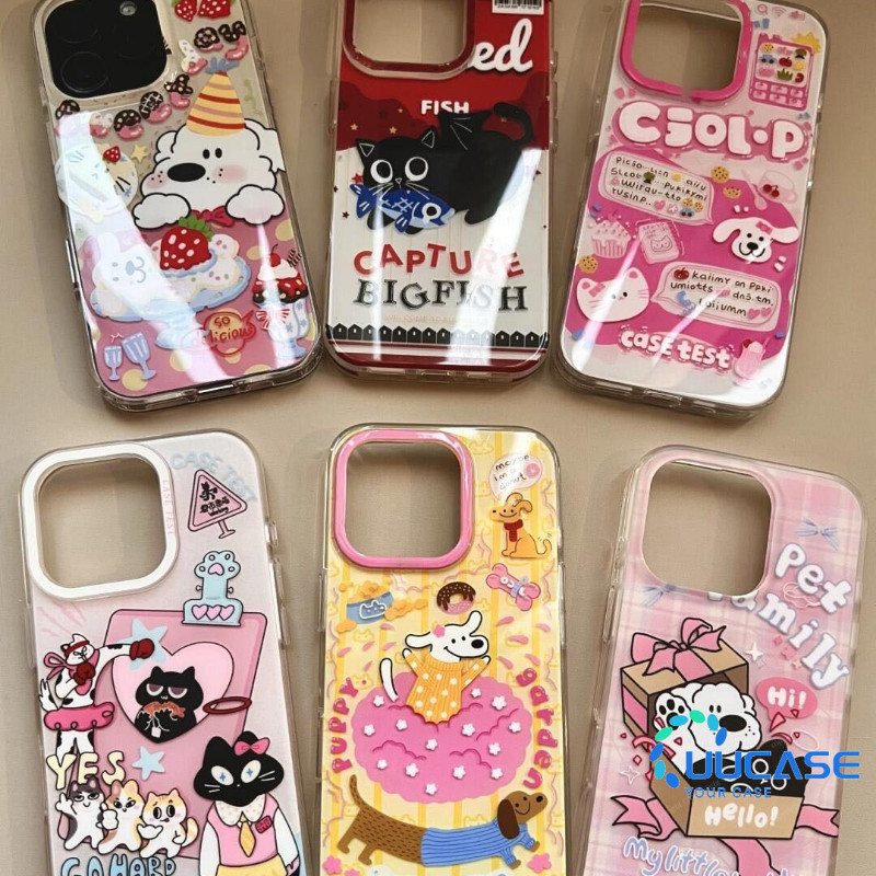 สําหรับiPhone 16 16Pro 16Plus 16Pro Max 11 12 13 14Plus 15Pro XR XS Max 7 8Plusสีครีมลูกสุนัขเคสโทรศัพท์การ์ตูนที่วางโทรศัพท์โซ่สาวBB