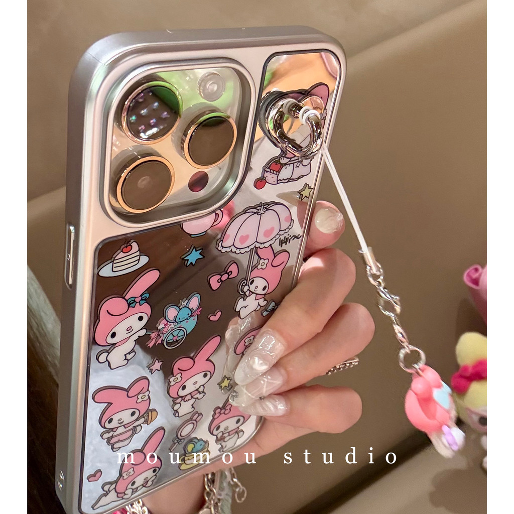 Huiwanju กระจกวันหยุดกระต่ายน่ารักหวานสําหรับ iPhone16Promax เคสโทรศัพท์ Apple 15 การ์ตูน 1413