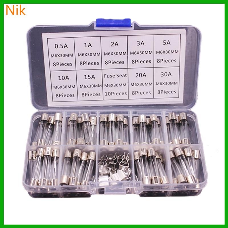 72pcs Fast Blow Glass Tube Fuses 6x30mm 250V 0.5A/1/2A/3A/5A/10A/15A/20A/30A