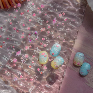 HAMA เล็บนูนสติกเกอร์เล็บขายส่งฤดูร้อน Ocean Beach Shells ผลไม้สตรอเบอร์รี่ Apple เด็กตกแต่งเล็บสติกเกอร์ Decals