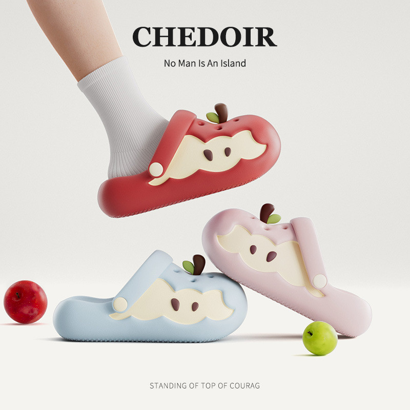 AYUER การ์ตูนสีแดง Apple Design รองเท้าแตะกันลื่นระบายอากาศสำหรับผู้หญิง