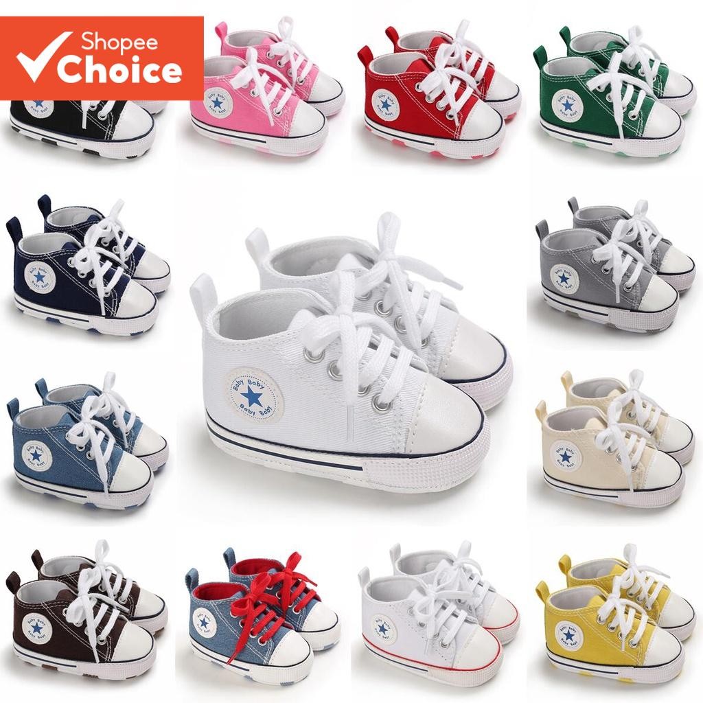 รองเท้าผ้าใบ Baby First Walkers 0-12 เดือนผ้าใบพื้นนุ่มหลากสี Unisex