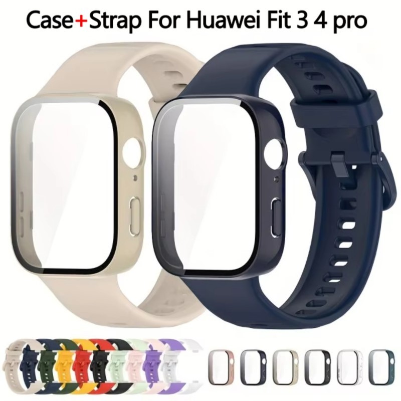 PC กรณีป้องกันหน้าจอซิลิโคนสําหรับ Huawei Watch Fit 3 4 pro สําหรับ Huawei Watch Fit4 4 pro สายคล้อง