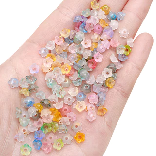 ลูกปัดดอกไม้เล็กไล่สีทองวาว 6x3mm 100 ชิ้น สำหรับ DIY งานเครื่องประดับทำสร้อยดอกไม้ สร้อยข้อมือ และสร้อยคอ