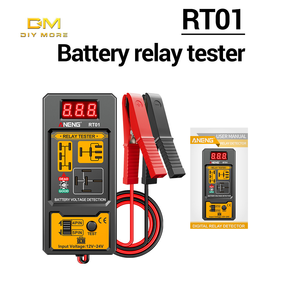 DIYMORE RT01 ไฟแสดงสถานะ LED, เครื่องทดสอบรีเลย์รถยนต์, เครื่องทดสอบดิจิตอลแบตเตอรี่, วิเคราะห์, 12V24V สี่พินห้าพินสากล