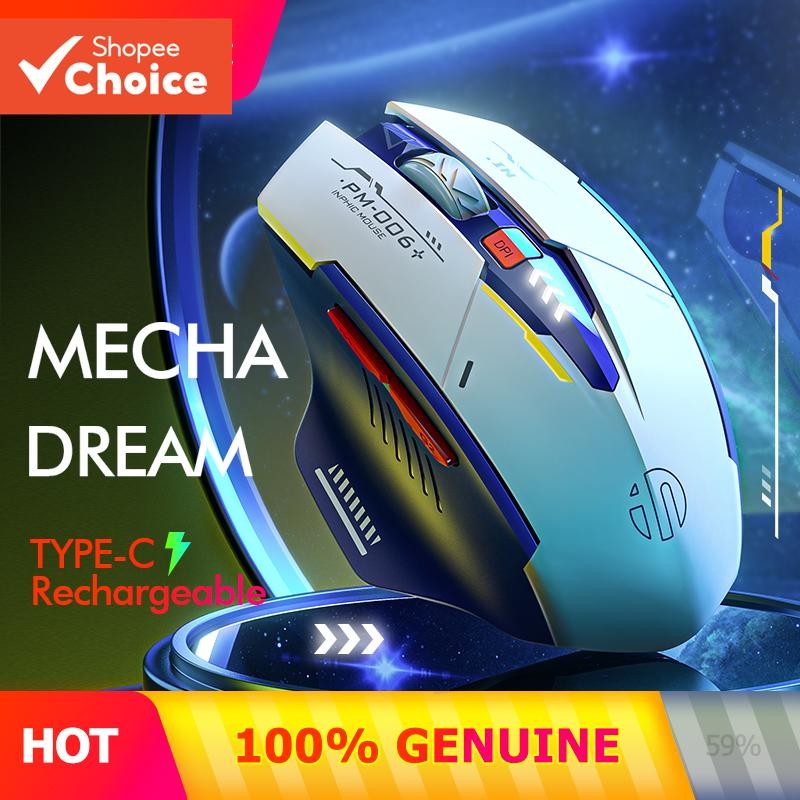 Inphic F9 เมาส์คลิกชาร์จไร้สาย 2.4G 2400DPI ออปติคัลสําหรับแล็ปท็อปพีซี Type C ชาร์จ